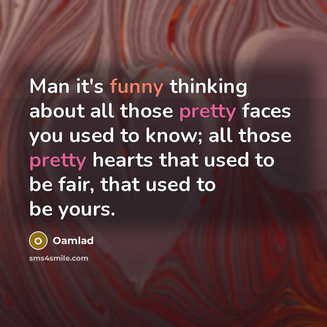 “Man it's funny thinking about all those pretty faces you used to know; all those pretty hearts that used to be fair, that used to be yours.” quote by Oamlad