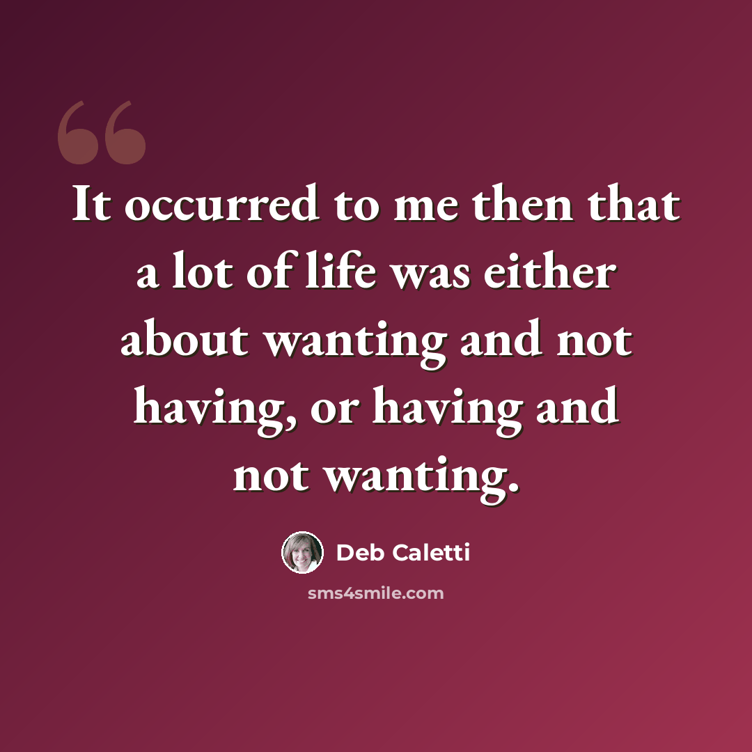 “It occurred to me then that a lot of life was either about wanting and not having, or having and not wanting.” quote by Deb Caletti