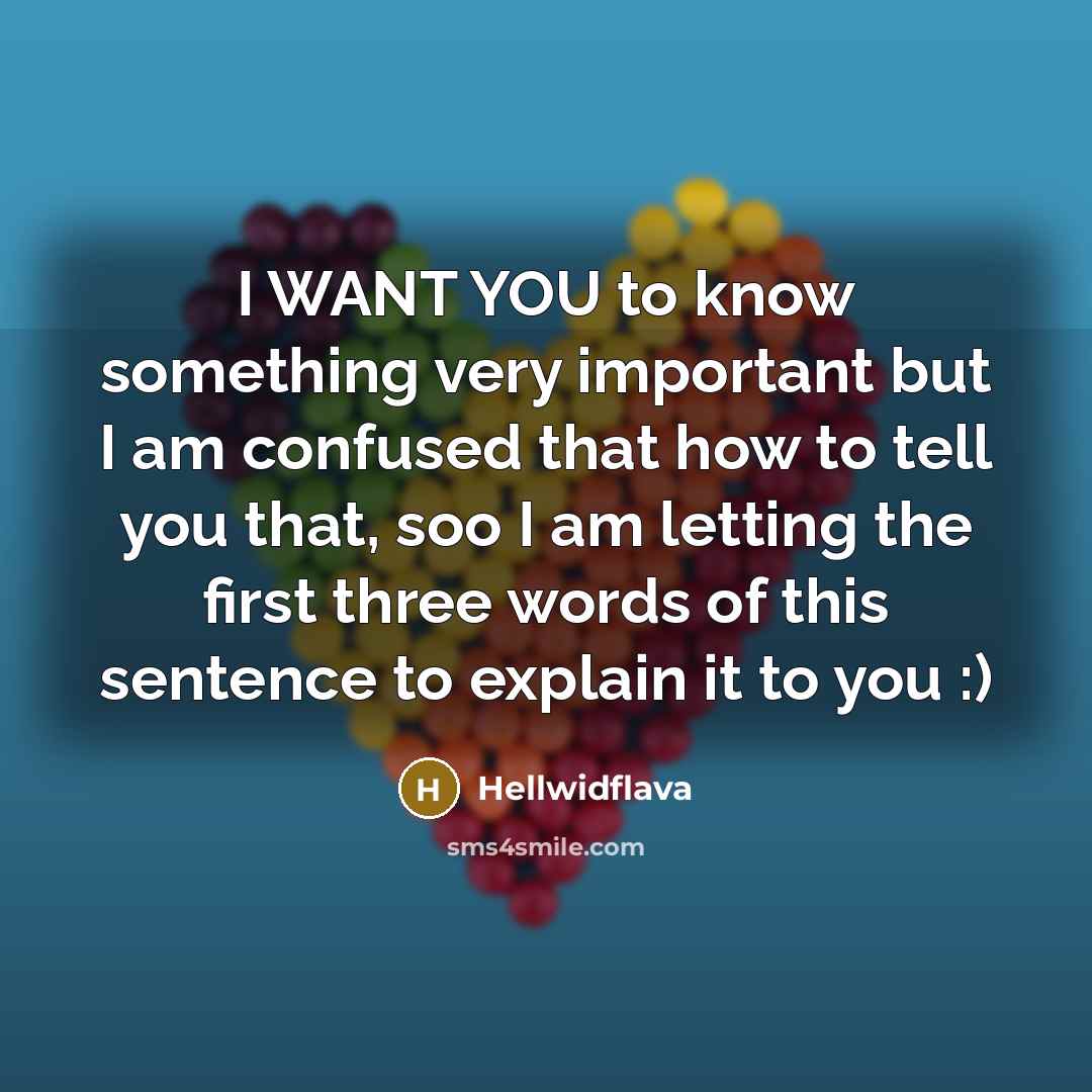 “I WANT YOU to know something very important but I am confused that how to tell you that, soo I am letting the first three words of this sentence to explain it to you :)” quote by Hellwidflava