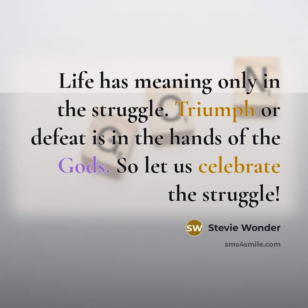 “Life has meaning only in the struggle. Triumph or defeat is in the hands of the Gods. So let us celebrate the struggle!” quote by Stevie Wonder
