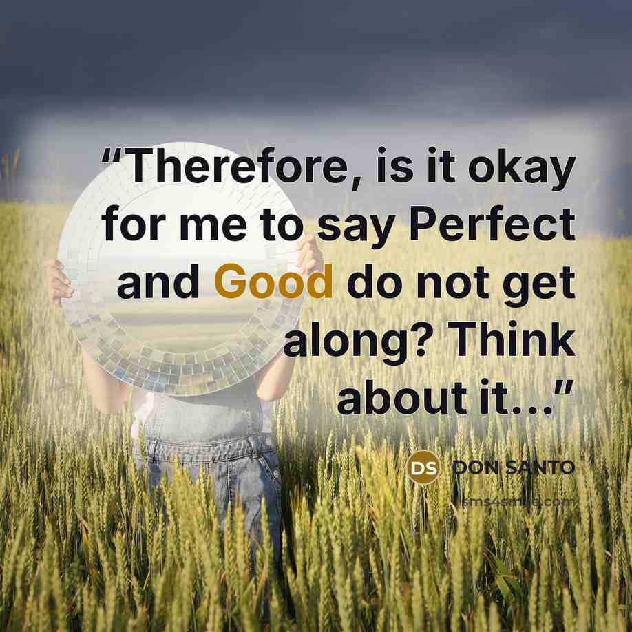 “Therefore, is it okay for me to say Perfect and Good do not get along? Think about it...” quote by DON SANTO