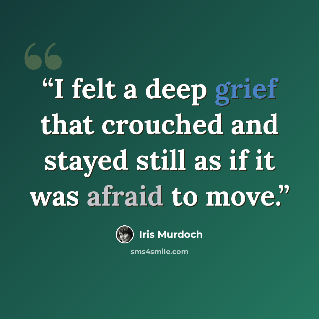 “I felt a deep grief that crouched and stayed still as if it was afraid to move.” quote by Iris Murdoch