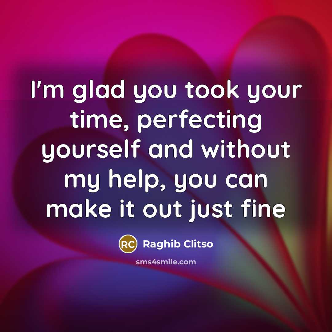 “I'm glad you took your time, perfecting yourself and without my help, you can make it out just fine” quote by Raghib Clitso