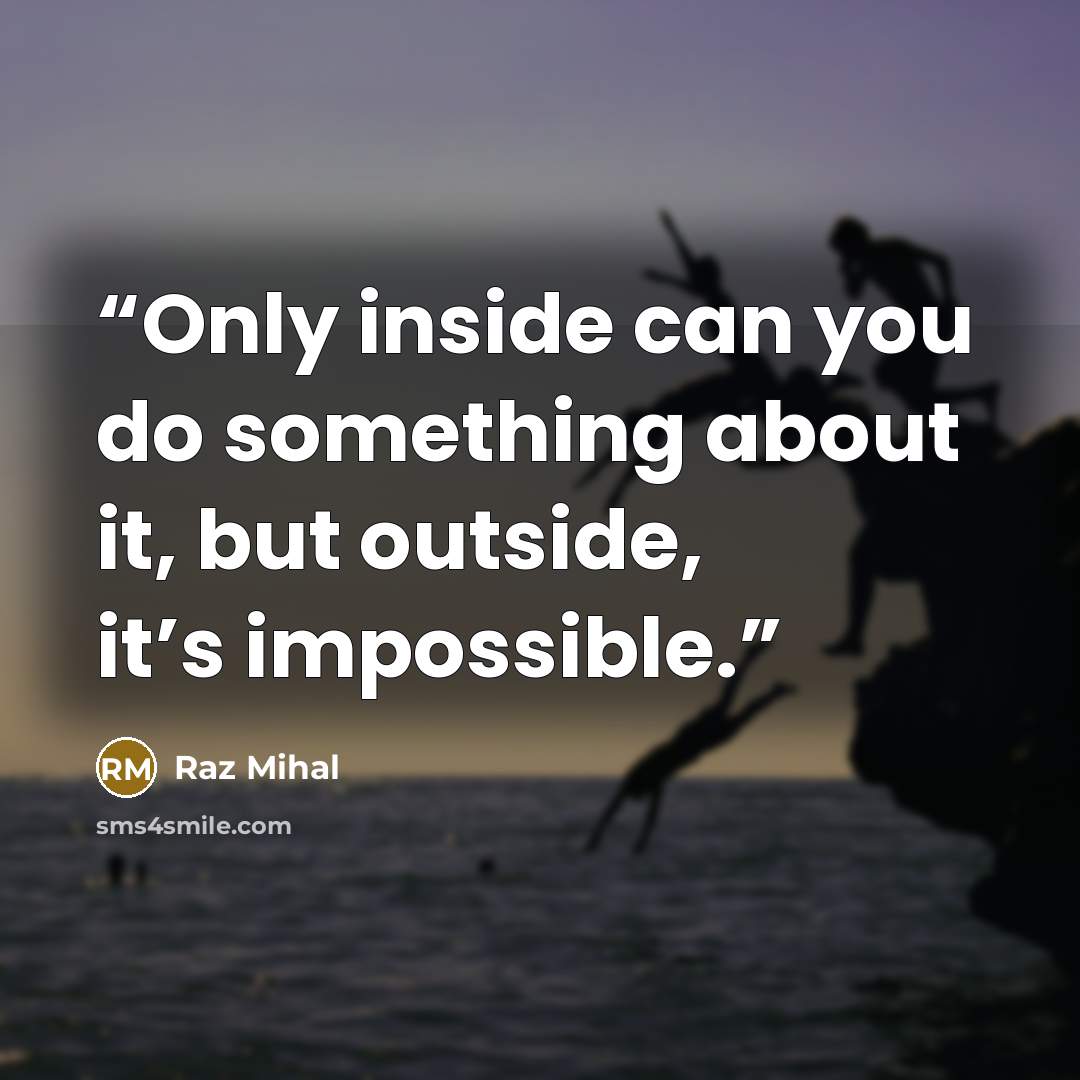 “Only inside can you do something about it, but outside, it’s impossible.” quote by Raz Mihal