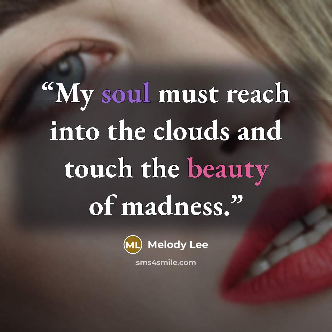 “My soul must reach into the clouds and touch the beauty of madness.” quote by Melody Lee