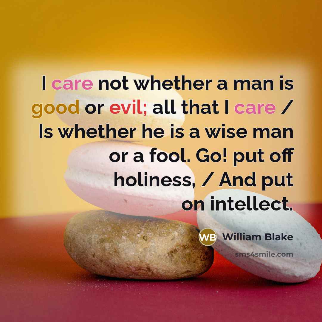 “I care not whether a man is good or evil; all that I care / Is whether he is a wise man or a fool. Go! put off holiness, / And put on intellect.” quote by William Blake