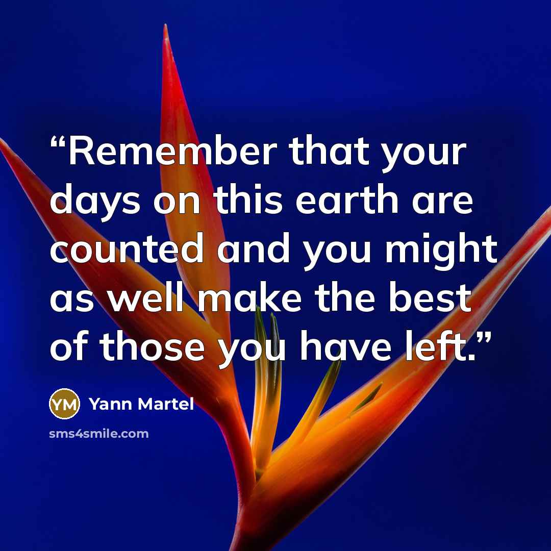 “Remember that your days on this earth are counted and you might as well make the best of those you have left.” quote by Yann Martel