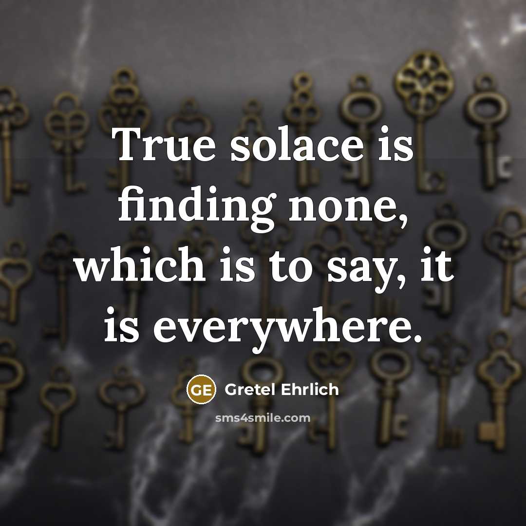 “True solace is finding none, which is to say, it is everywhere.” quote by Gretel Ehrlich