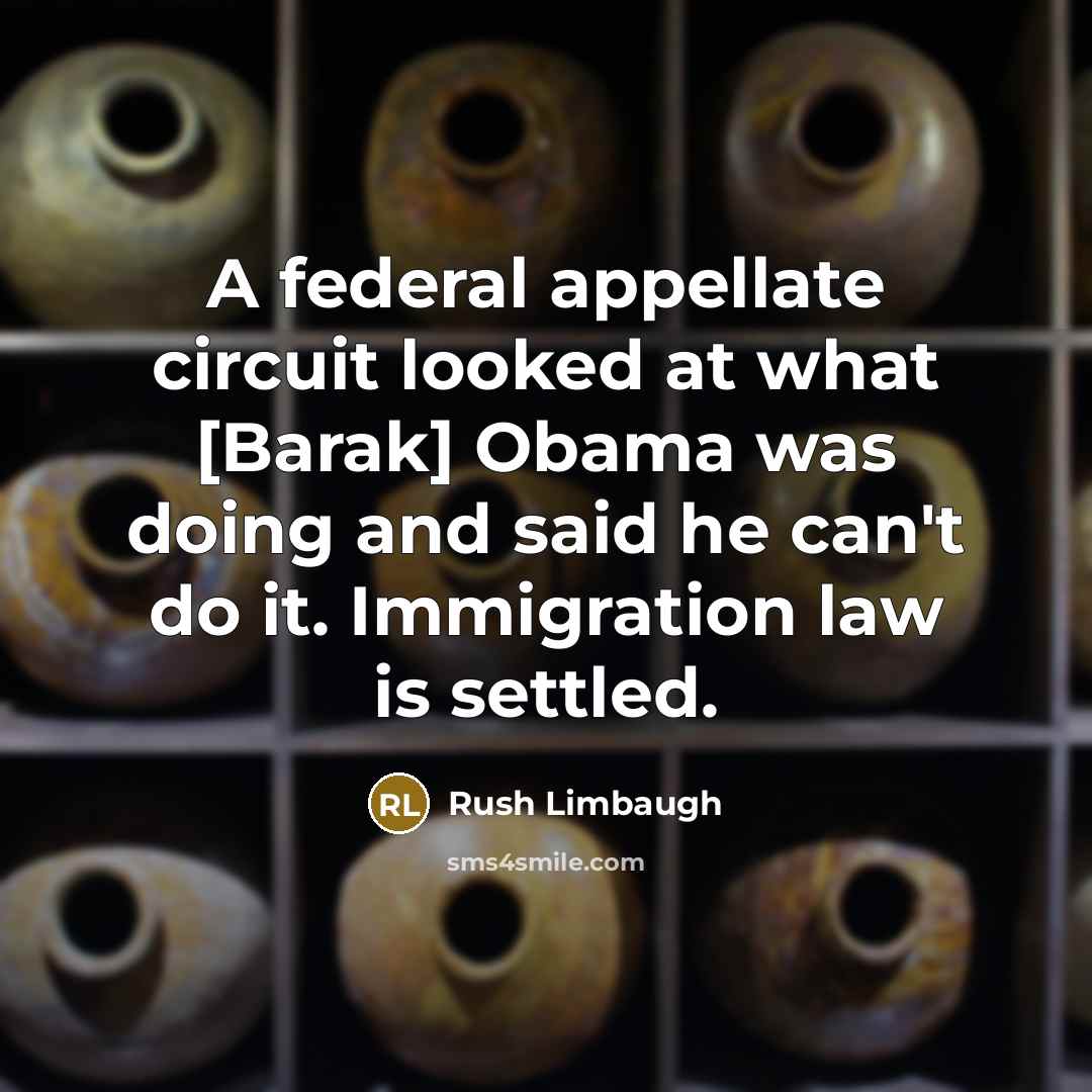 “A federal appellate circuit looked at what [Barak] Obama was doing and said he can't do it. Immigration law is settled.” quote by Rush Limbaugh