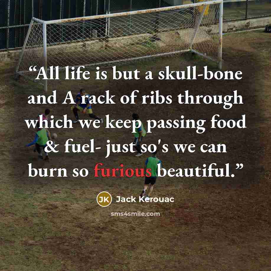 “All life is but a skull-bone and A rack of ribs through which we keep passing food & fuel- just so's we can burn so furious beautiful.” quote by Jack Kerouac