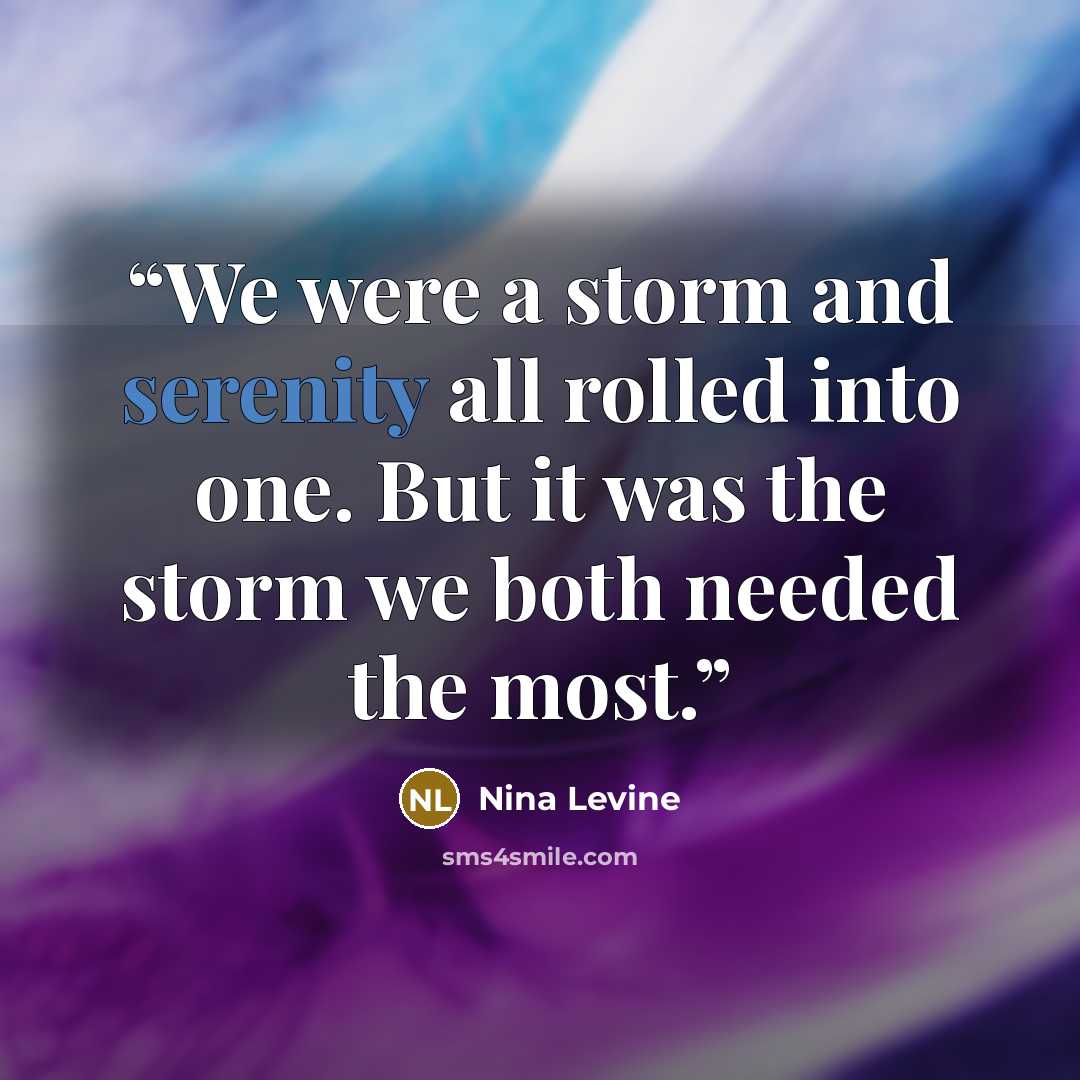 “We were a storm and serenity all rolled into one. But it was the storm we both needed the most.” quote by Nina Levine