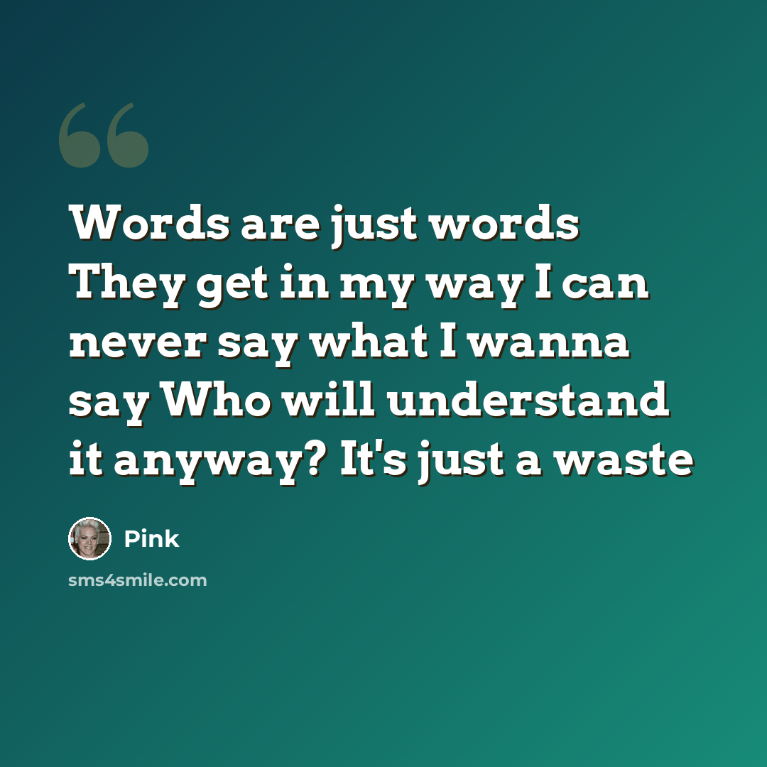 “Words are just words They get in my way I can never say what I wanna say Who will understand it anyway? It's just a waste” quote by Pink