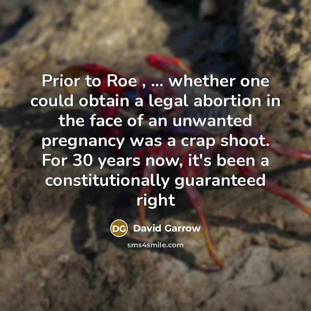 “Prior to Roe , ... whether one could obtain a legal abortion in the face of an unwanted pregnancy was a crap shoot. For 30 years now, it's been a constitutionally guaranteed right” quote by David Garrow