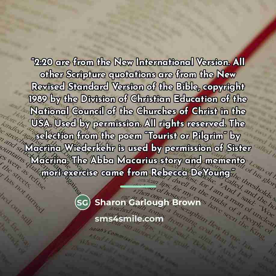 “2:20 are from the New International Version. All other Scripture quotations are from the New Revised Standard Version of the Bible, copyright 1989 by the Division of Christian Education of the National Council of the Churches of Christ in the USA. Used by permission. All rights reserved. The…” quote by Sharon Garlough Brown