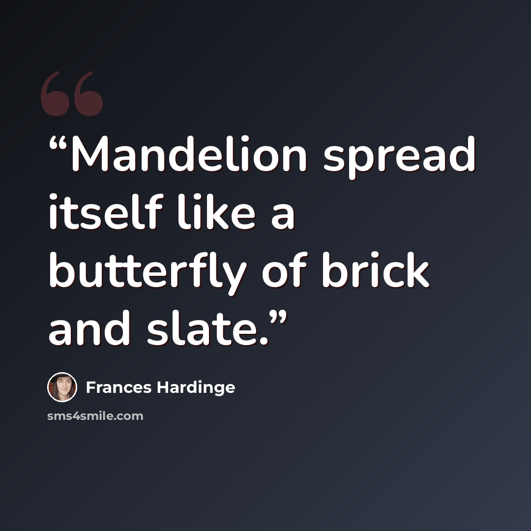 “Mandelion spread itself like a butterfly of brick and slate.” quote by Frances Hardinge