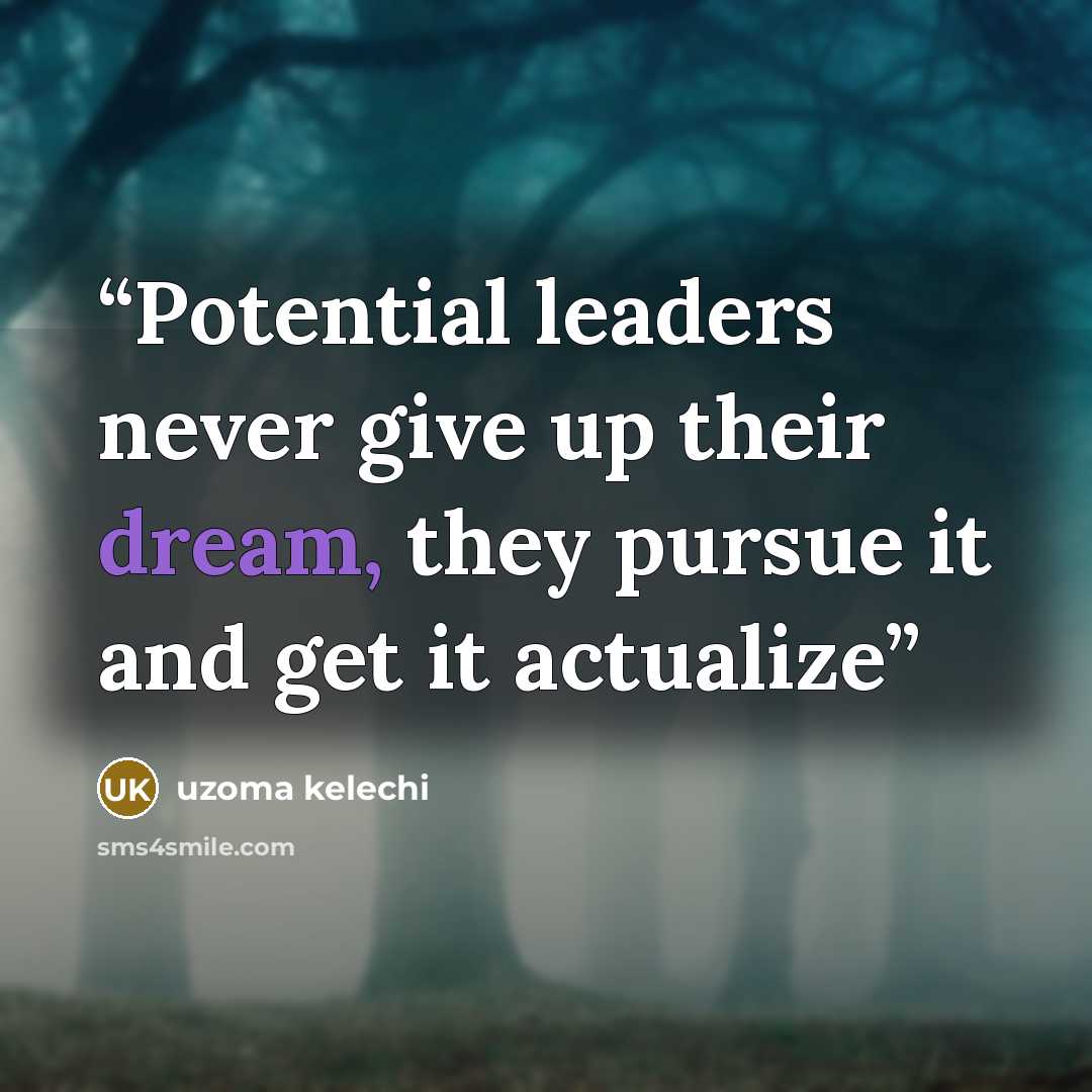 “Potential leaders never give up their dream, they pursue it and get it actualize” quote by Uzoma Kelechi