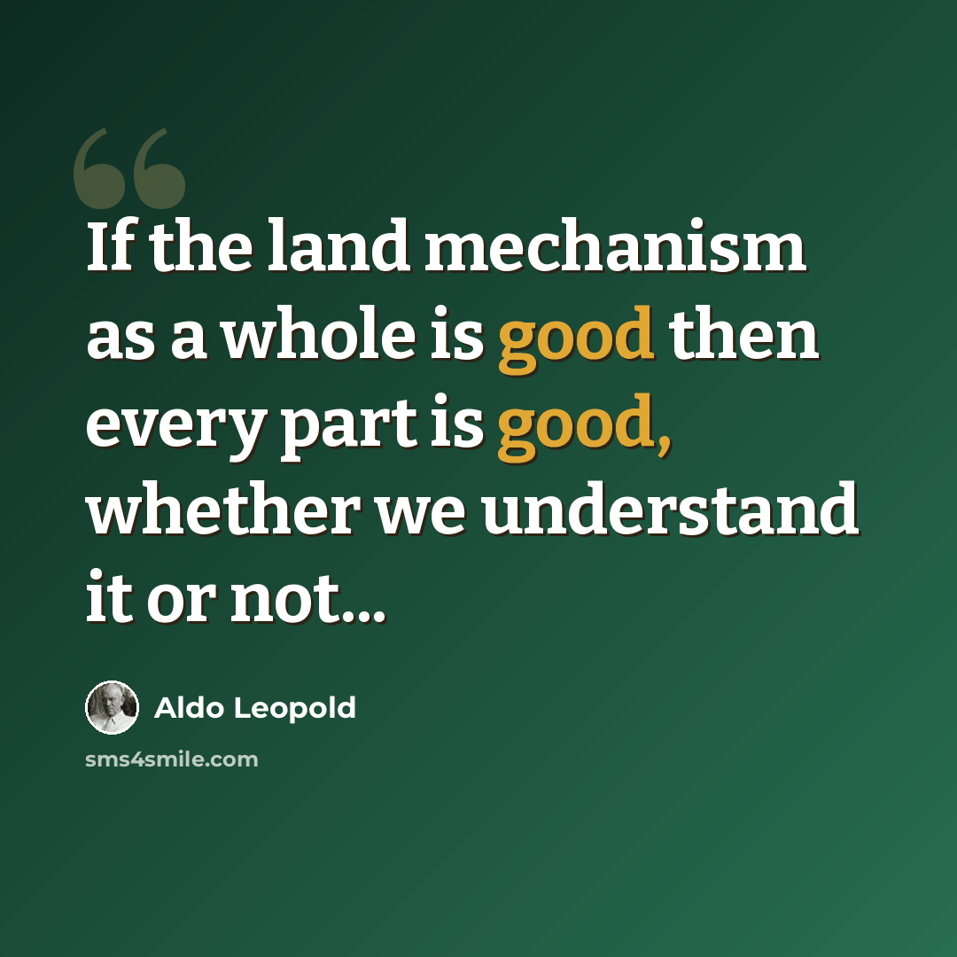 “If the land mechanism as a whole is good then every part is good, whether we understand it or not...” quote by Aldo Leopold