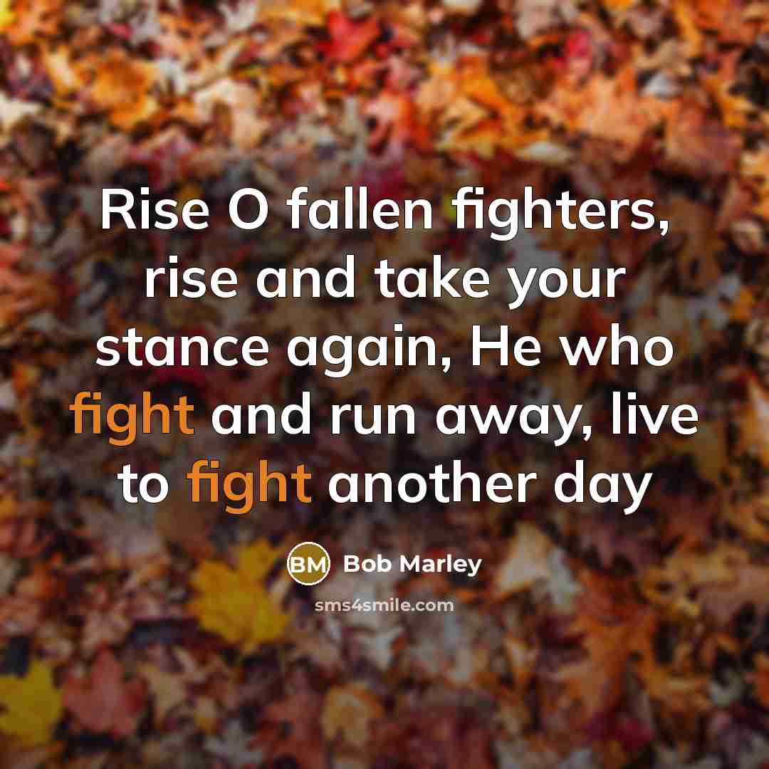 “Rise O fallen fighters, rise and take your stance again, He who fight and run away, live to fight another day” quote by Bob Marley