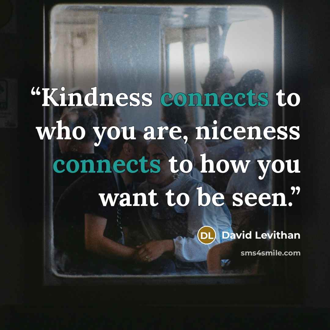 “Kindness connects to who you are, niceness connects to how you want to be seen.” quote by David Levithan