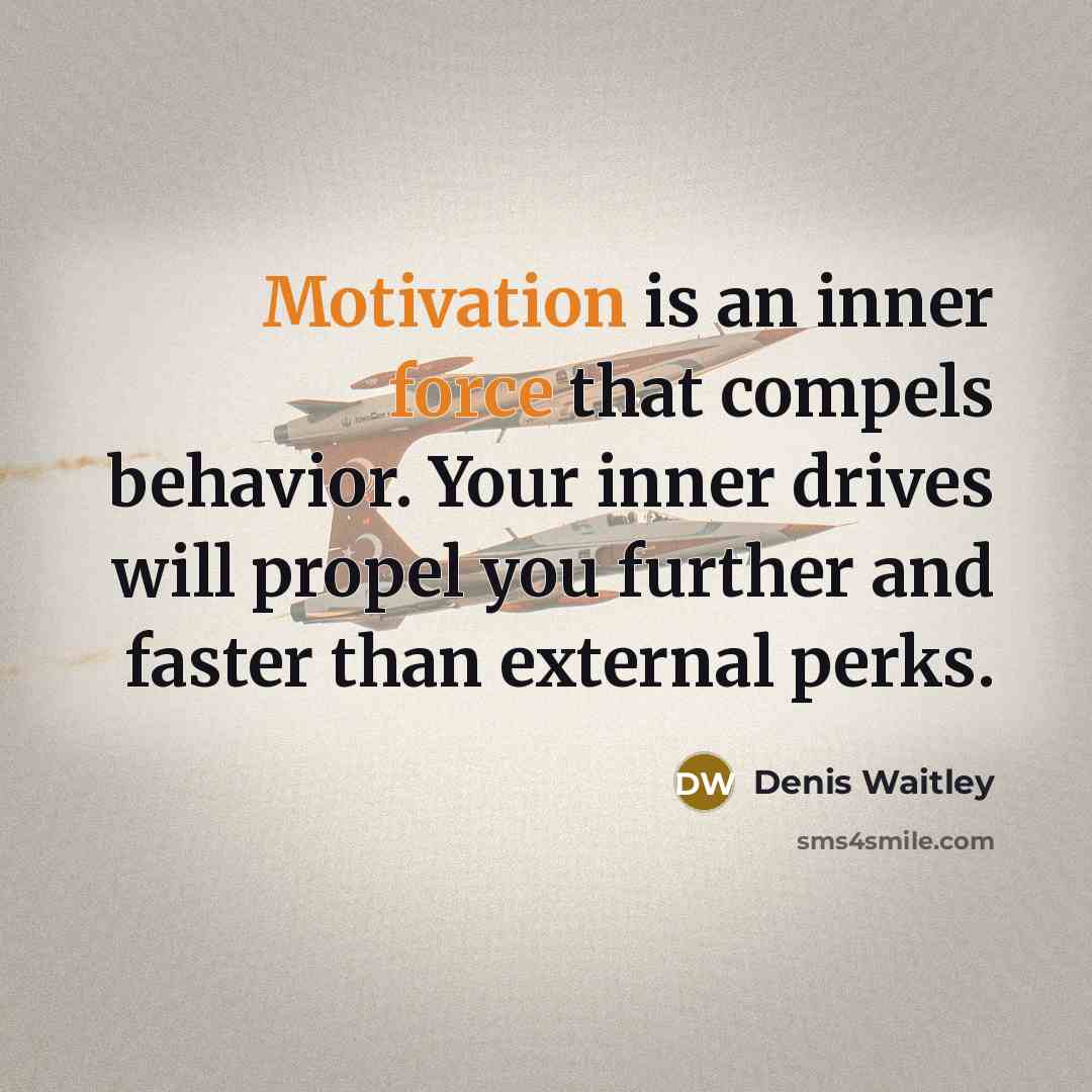 “Motivation is an inner force that compels behavior. Your inner drives will propel you further and faster than external perks.” quote by Denis Waitley