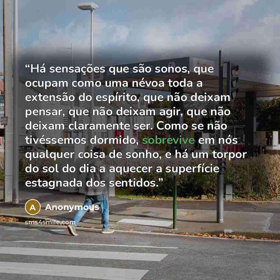 “Há sensações que são sonos, que ocupam como uma névoa toda a extensão do espírito, que não deixam pensar, que não deixam agir, que não deixam claramente ser. Como se não tivéssemos dormido, sobrevive em nós qualquer coisa de sonho, e há um torpor do sol do dia a aquecer a superfície estagnada dos…” quote by Anonymous