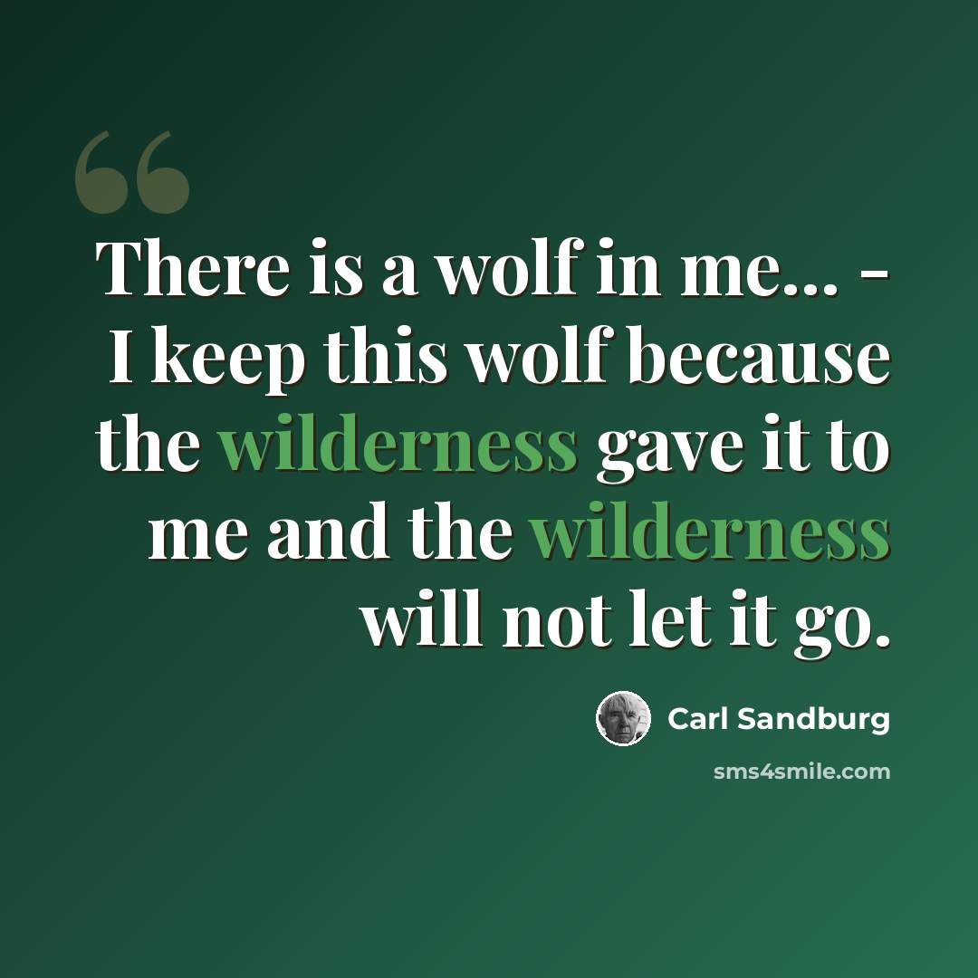 “There is a wolf in me... - I keep this wolf because the wilderness gave it to me and the wilderness will not let it go.” quote by Carl Sandburg