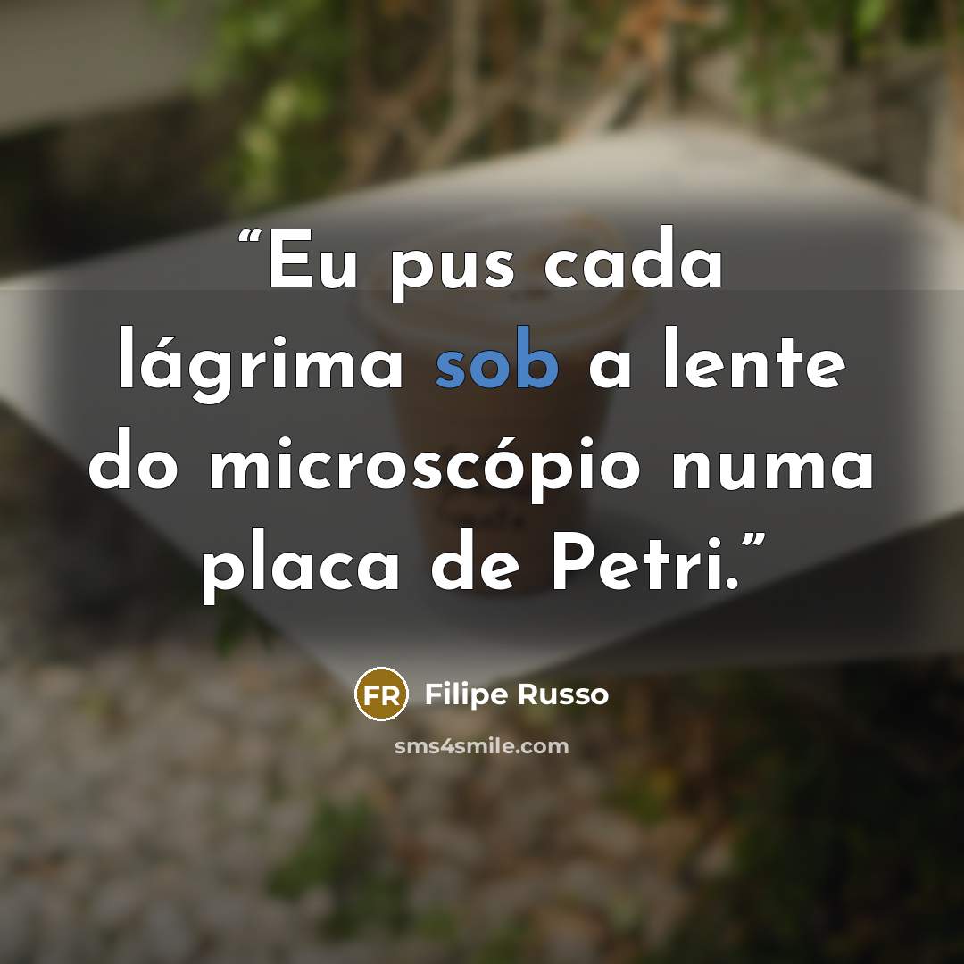 “Eu pus cada lágrima sob a lente do microscópio numa placa de Petri.” quote by Filipe Russo