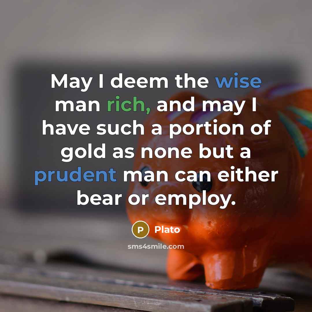“May I deem the wise man rich, and may I have such a portion of gold as none but a prudent man can either bear or employ.” quote by Plato