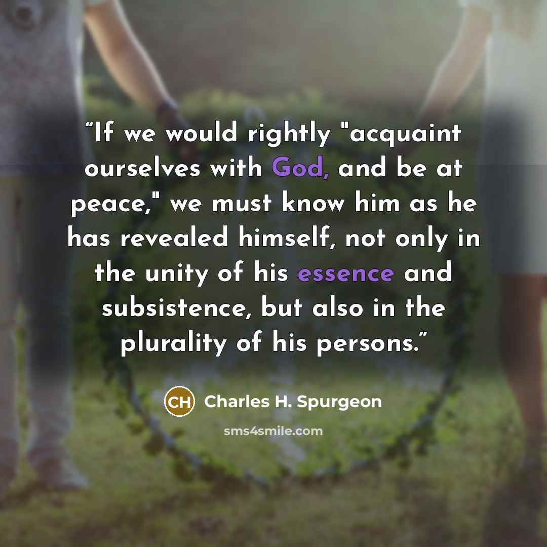 “If we would rightly "acquaint ourselves with God, and be at peace," we must know him as he has revealed himself, not only in the unity of his essence and subsistence, but also in the plurality of his persons.” quote by Charles H. Spurgeon