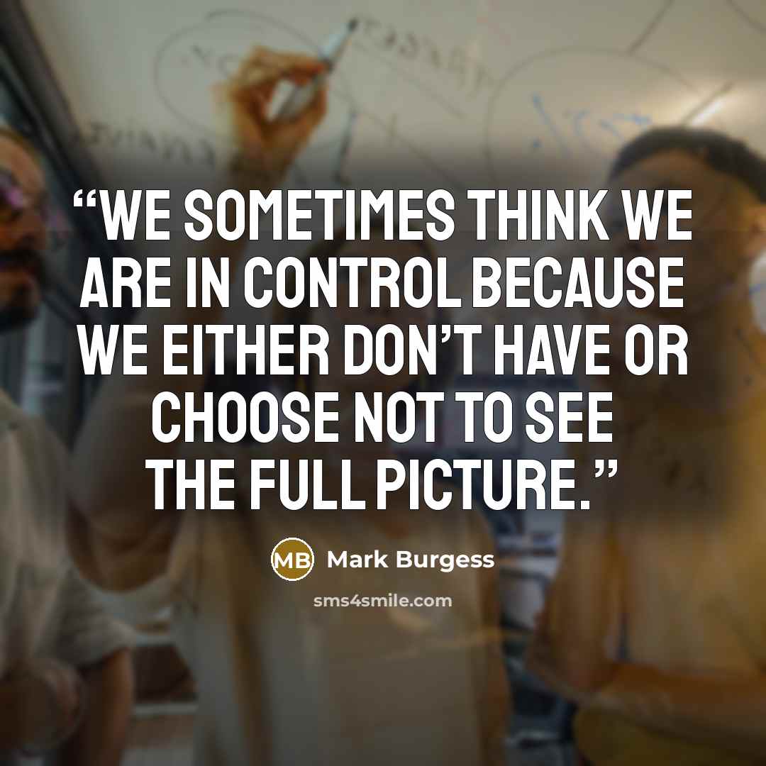 “We sometimes think we are in control because we either don’t have or choose not to see the full picture.” quote by Mark Burgess