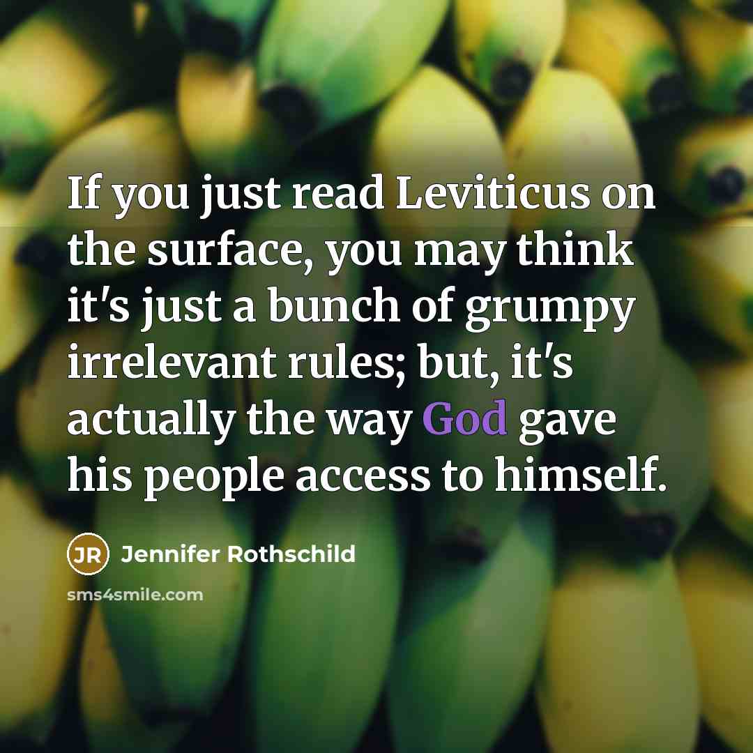 “If you just read Leviticus on the surface, you may think it's just a bunch of grumpy irrelevant rules; but, it's actually the way God gave his people access to himself.” quote by Jennifer Rothschild