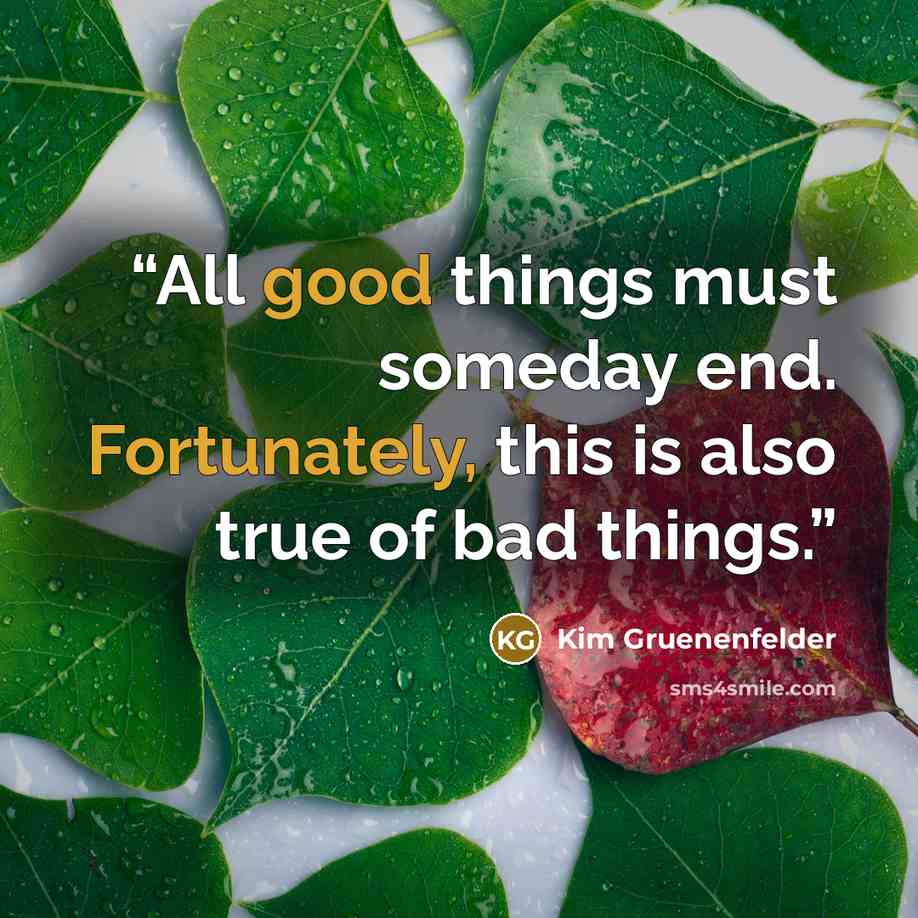 “All good things must someday end. Fortunately, this is also true of bad things.” quote by Kim Gruenenfelder