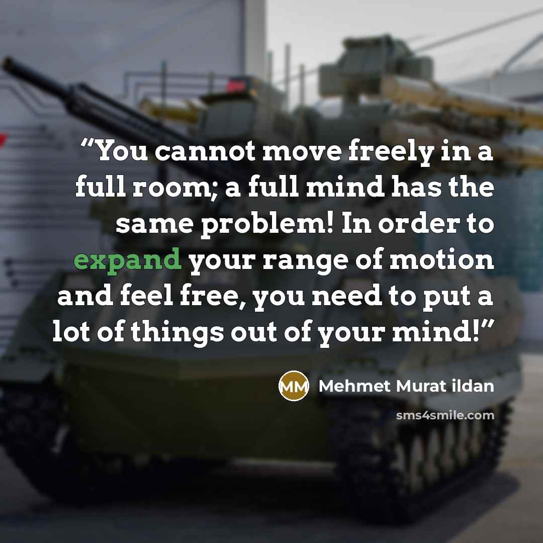 “You cannot move freely in a full room; a full mind has the same problem! In order to expand your range of motion and feel free, you need to put a lot of things out of your mind!” quote by Mehmet Murat ildan