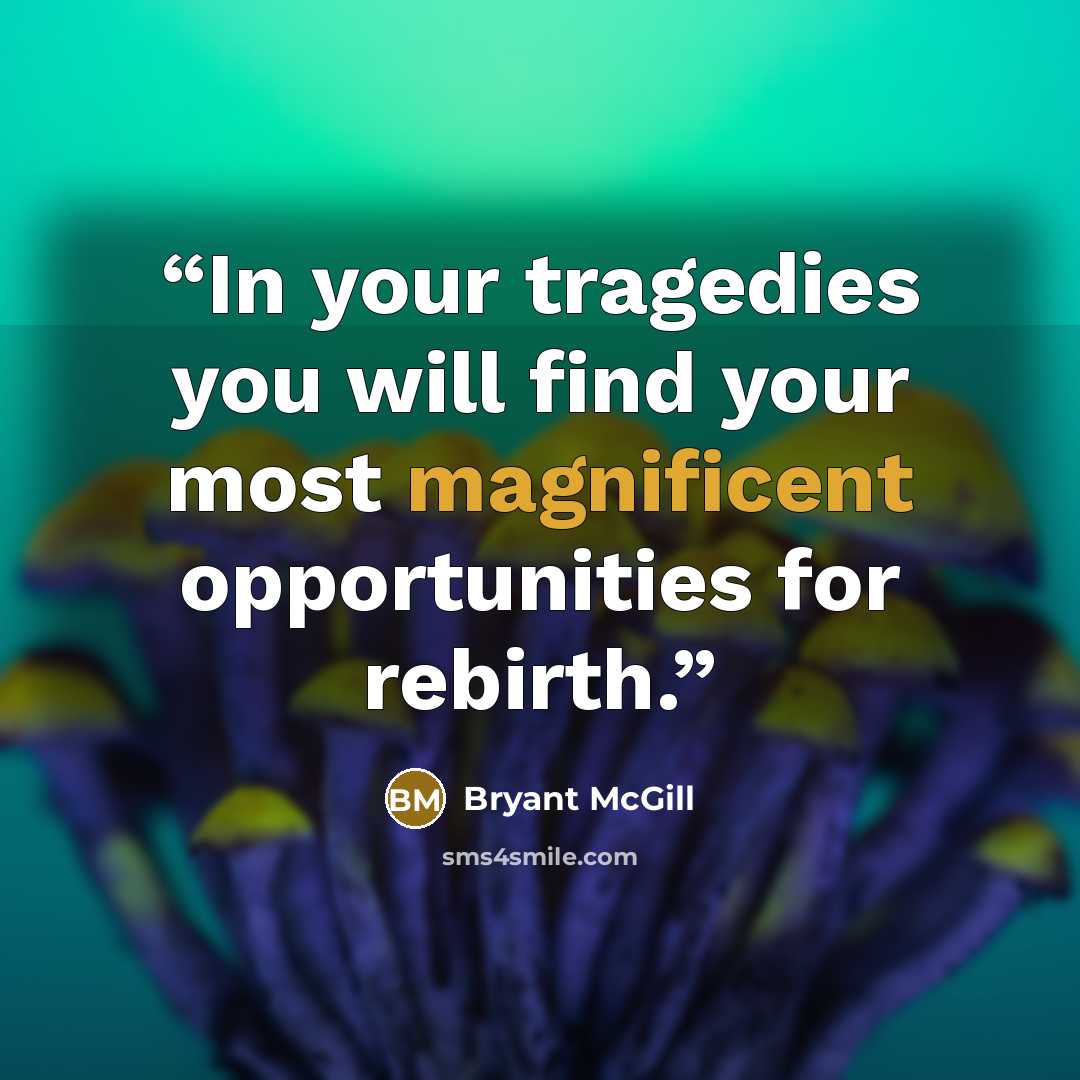 “In your tragedies you will find your most magnificent opportunities for rebirth.” quote by Bryant McGill