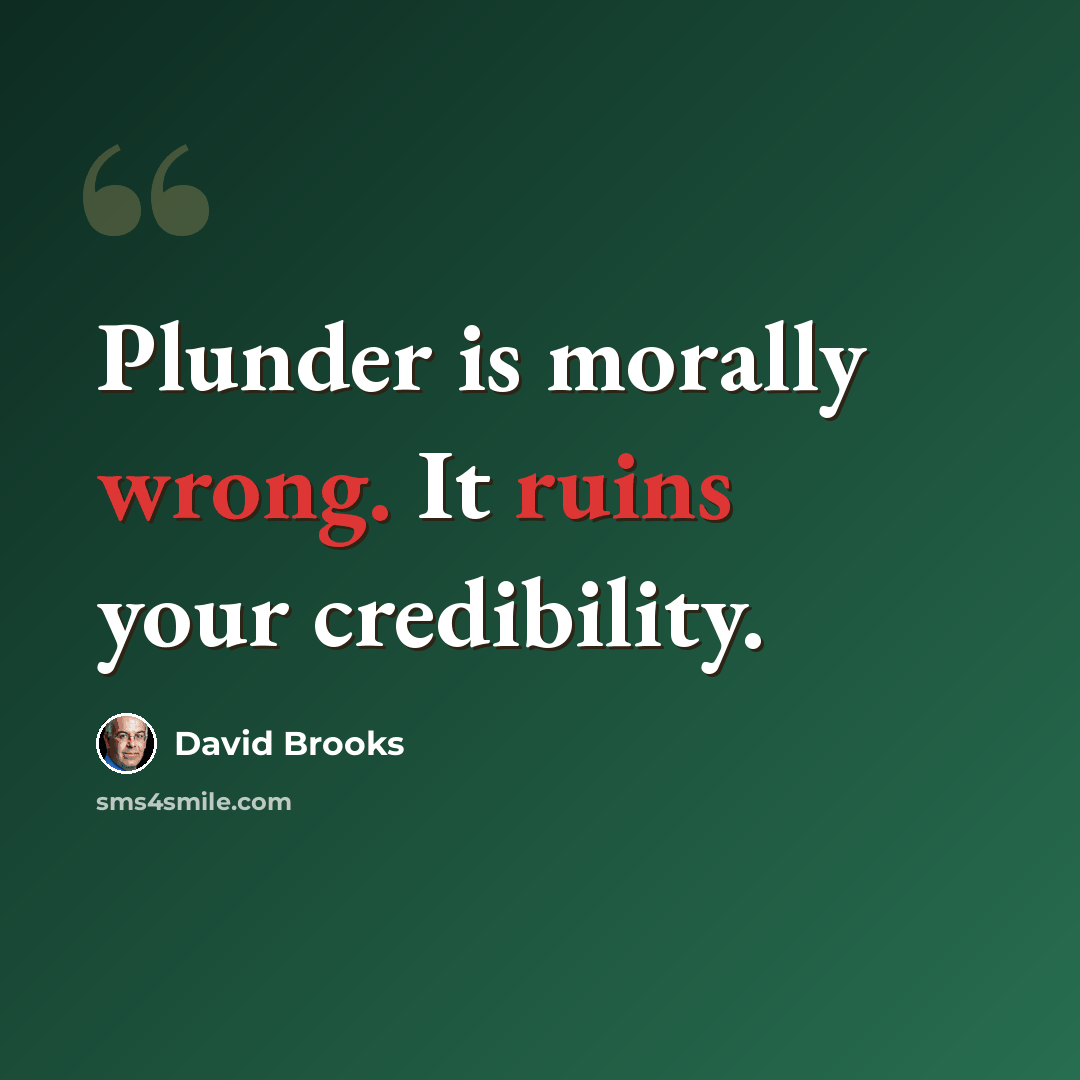 “Plunder is morally wrong. It ruins your credibility.” quote by David Brooks