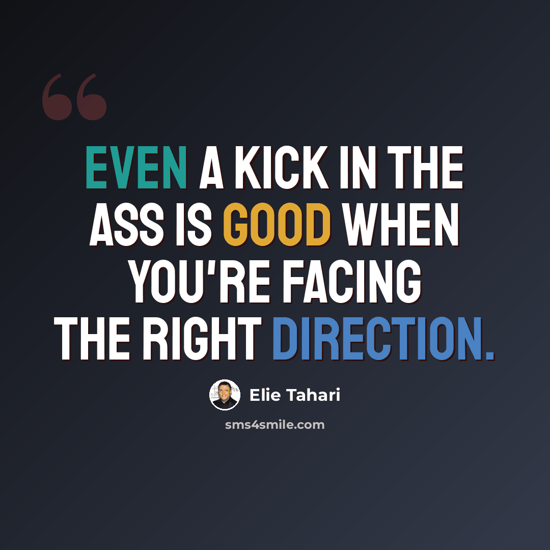“Even a kick in the ass is good when you're facing the right direction.” quote by Elie Tahari