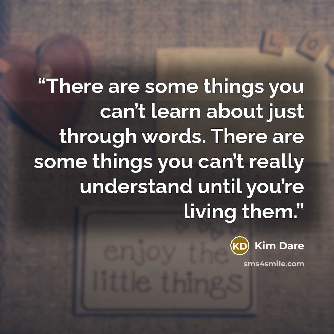 “There are some things you can’t learn about just through words. There are some things you can’t really understand until you’re living them.” quote by Kim Dare