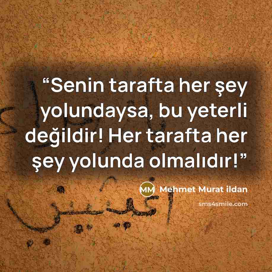 “Senin tarafta her şey yolundaysa, bu yeterli değildir! Her tarafta her şey yolunda olmalıdır!” quote by Mehmet Murat ildan