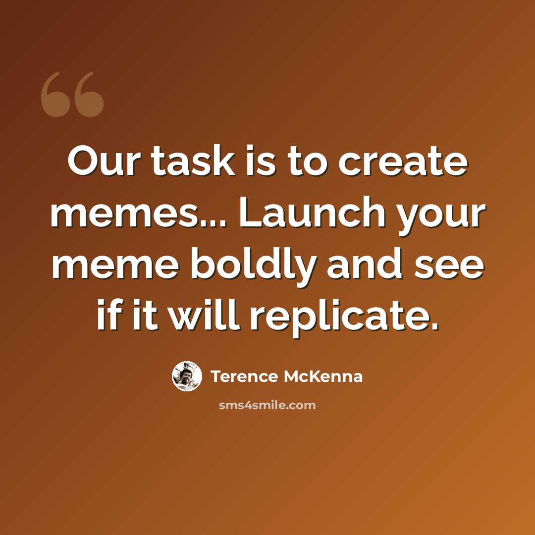 “Our task is to create memes... Launch your meme boldly and see if it will replicate.” quote by Terence McKenna