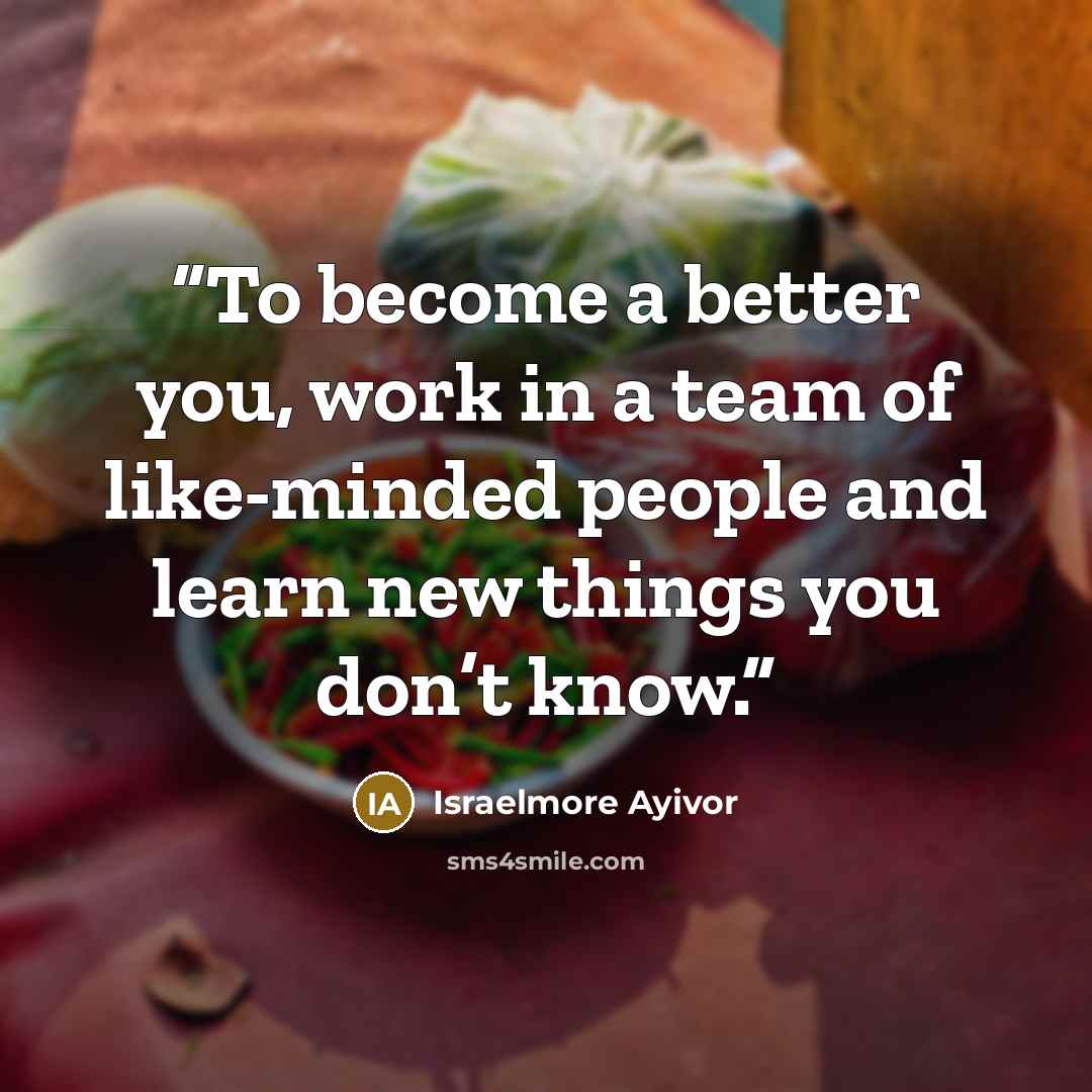 “To become a better you, work in a team of like-minded people and learn new things you don’t know.” quote by Israelmore Ayivor