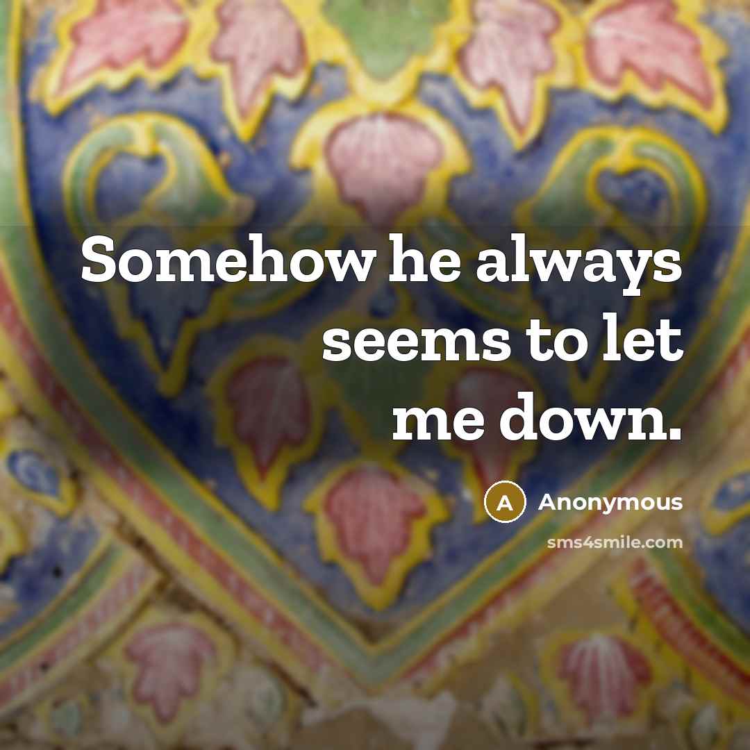 “Somehow he always seems to let me down.” quote by Anonymous