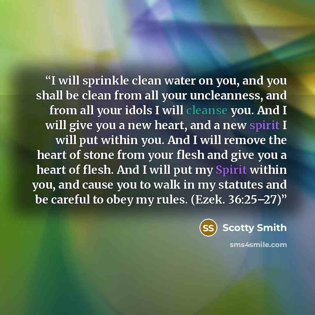 “I will sprinkle clean water on you, and you shall be clean from all your uncleanness, and from all your idols I will cleanse you. And I will give you a new heart, and a new spirit I will put within you. And I will remove the heart of stone from your flesh and give you a heart of flesh. And I will…” quote by Scotty Smith