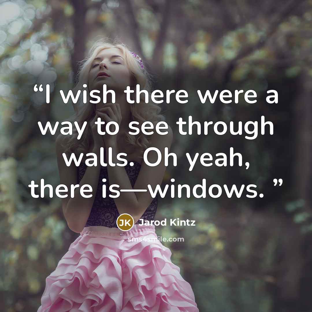 “I wish there were a way to see through walls. Oh yeah, there is—windows.” quote by Jarod Kintz