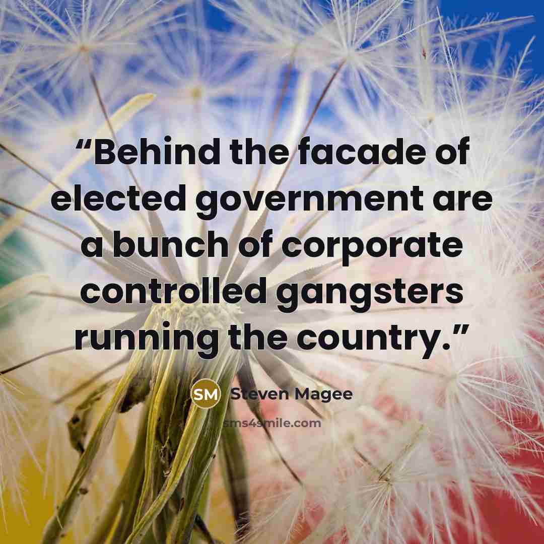 “Behind the facade of elected government are a bunch of corporate controlled gangsters running the country.” quote by Steven Magee