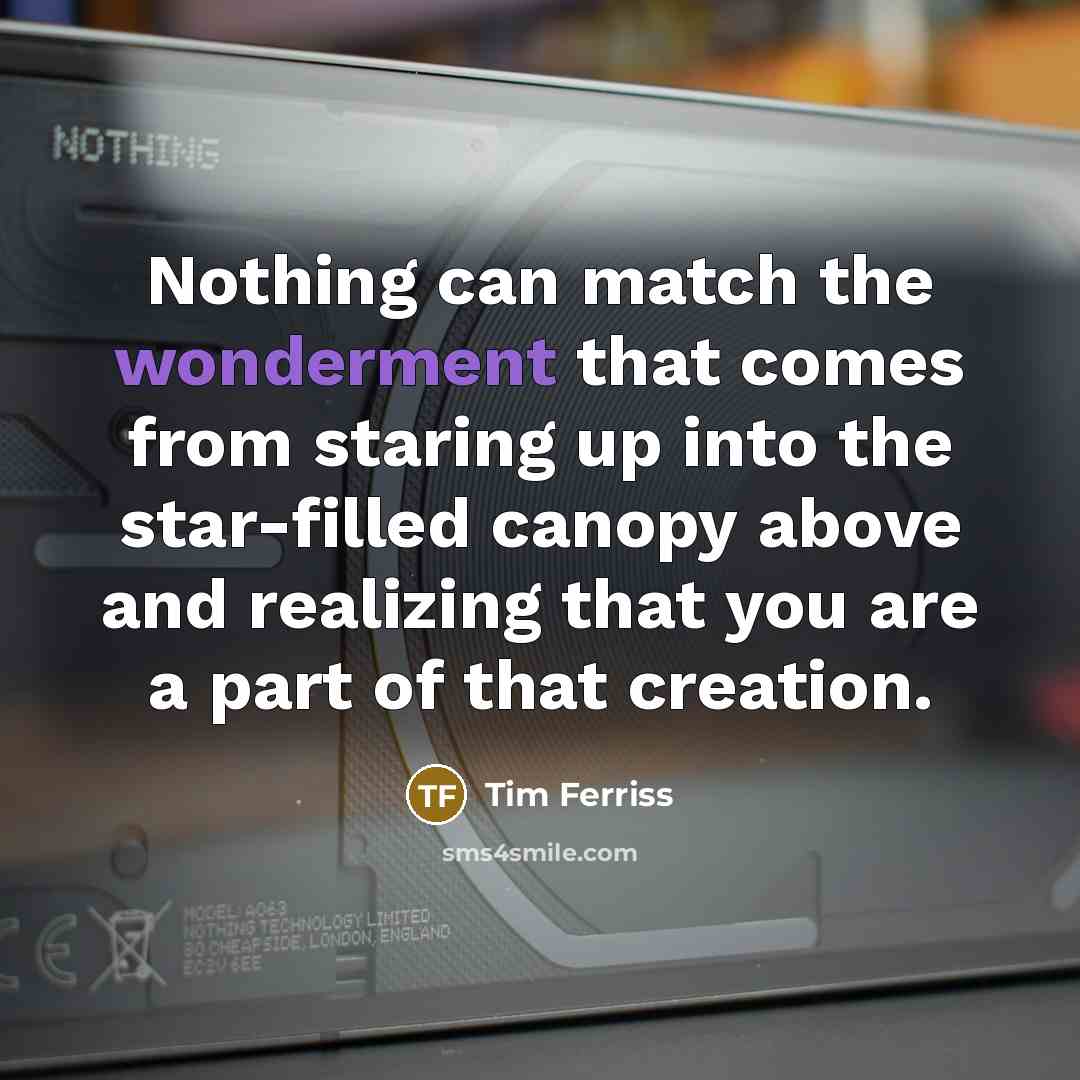 “Nothing can match the wonderment that comes from staring up into the star-filled canopy above and realizing that you are a part of that creation.” quote by Tim Ferriss