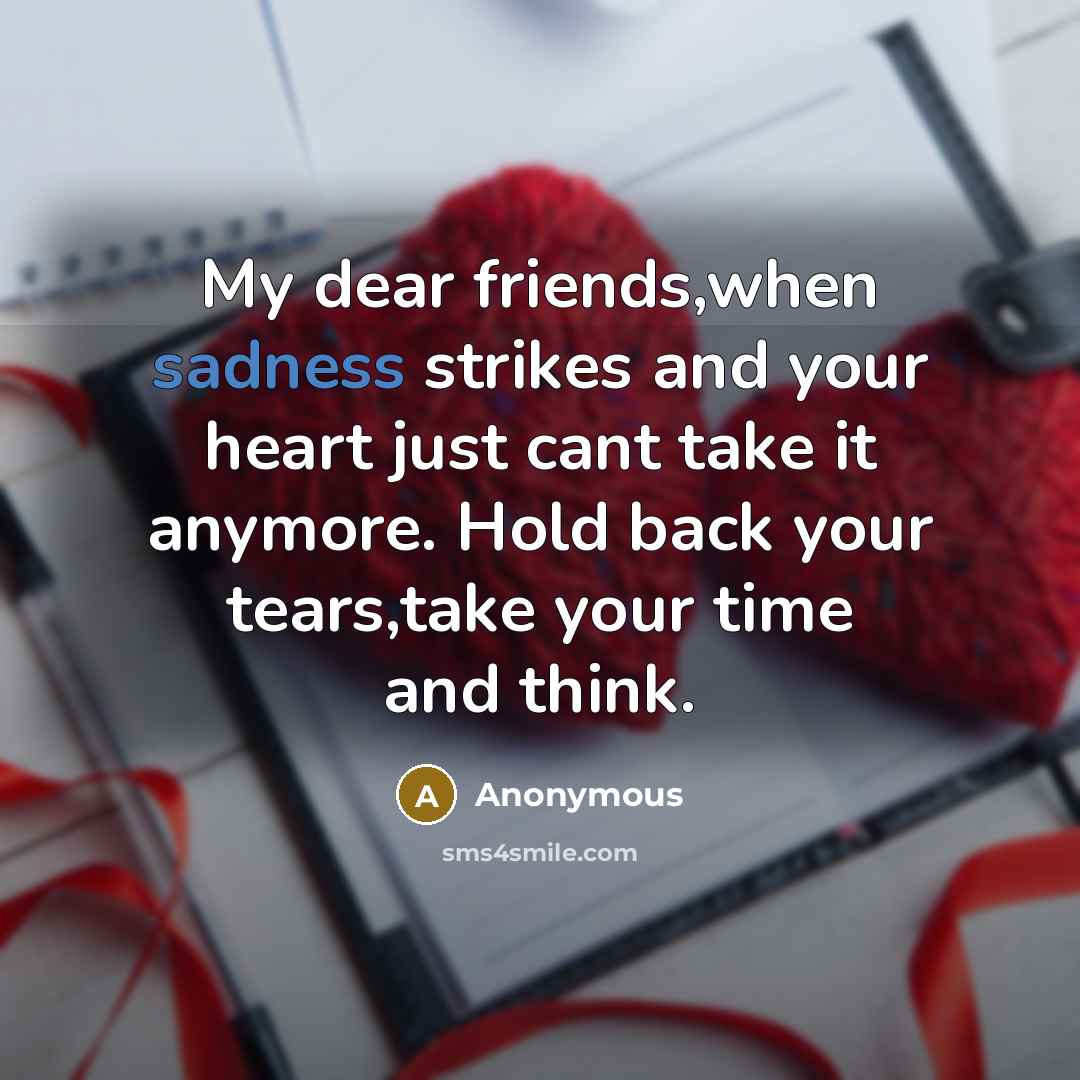 “My dear friends,when sadness strikes and your heart just cant take it anymore. Hold back your tears,take your time and think.” quote by Anonymous