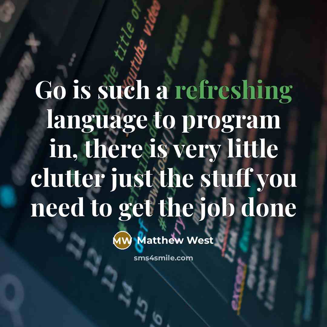 “Go is such a refreshing language to program in, there is very little clutter just the stuff you need to get the job done” quote by Matthew West
