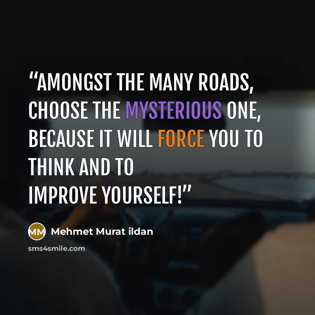 “Amongst the many roads, choose the mysterious one, because it will force you to think and to improve yourself!” quote by Mehmet Murat ildan