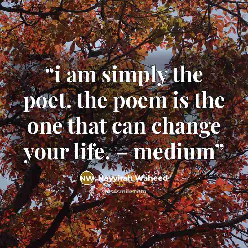 “i am simply the poet. the poem is the one that can change your life. – medium” quote by Nayyirah Waheed