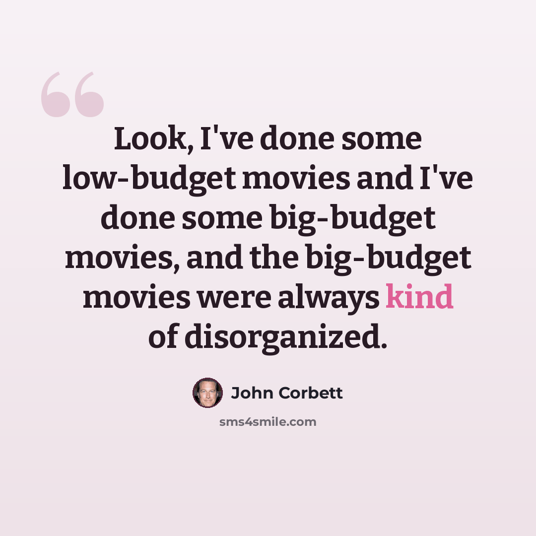 “Look, I've done some low-budget movies and I've done some big-budget movies, and the big-budget movies were always kind of disorganized.” quote by John Corbett